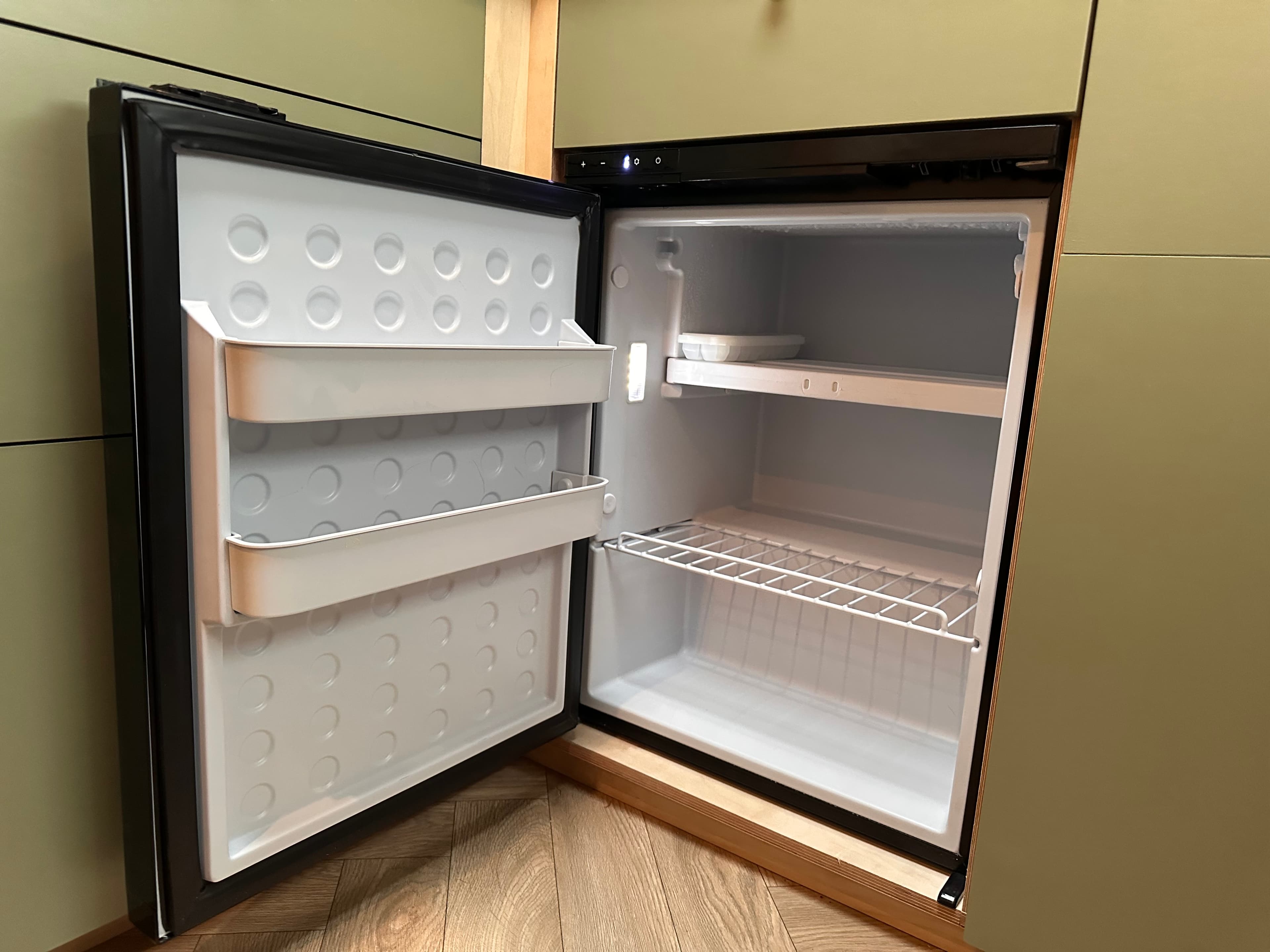 Fridge – 65 litres – room for food and drinks for the whole trip.