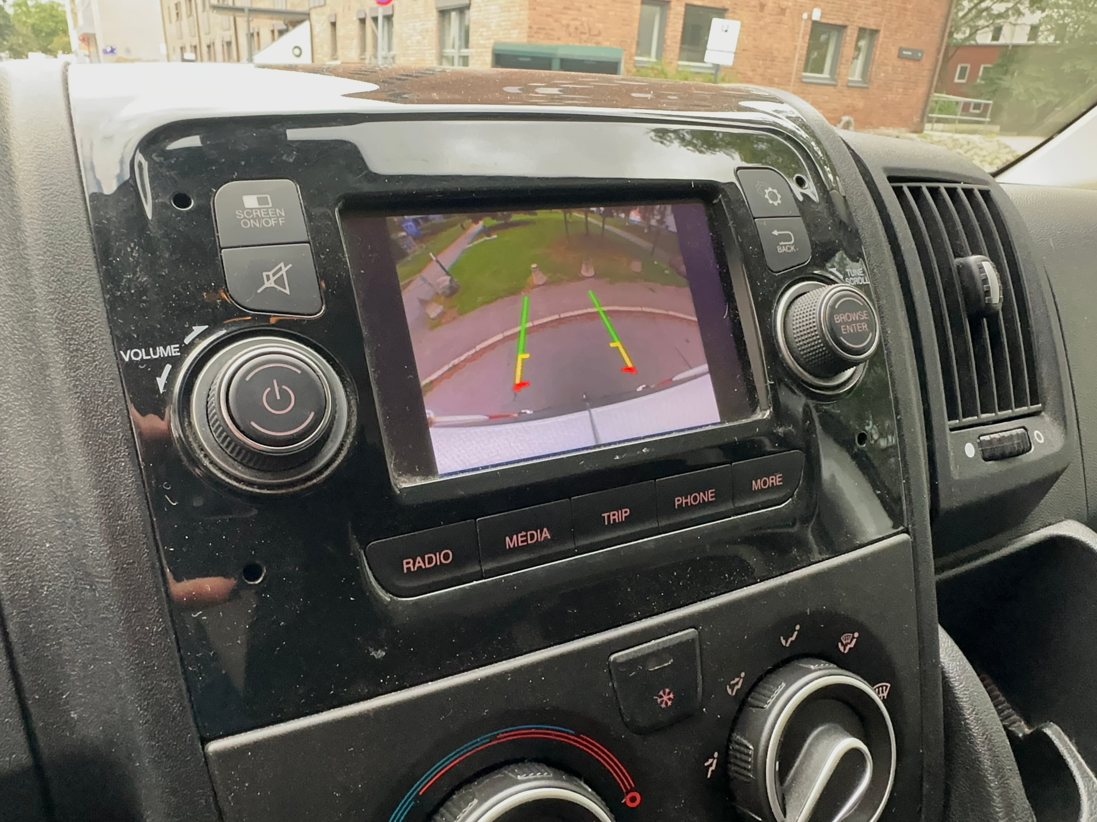 Campervan backup camera shown on dashboard screen